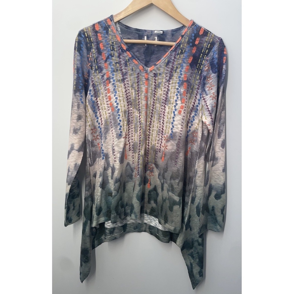 Cupio Womens Knit Top Size Small Long Sleeve Multicolor Round Neck Shirt Floral